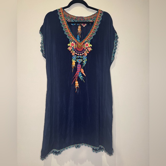 Johnny Was Tops - Johnny Was embroidered navy tunic dress with pockets size large